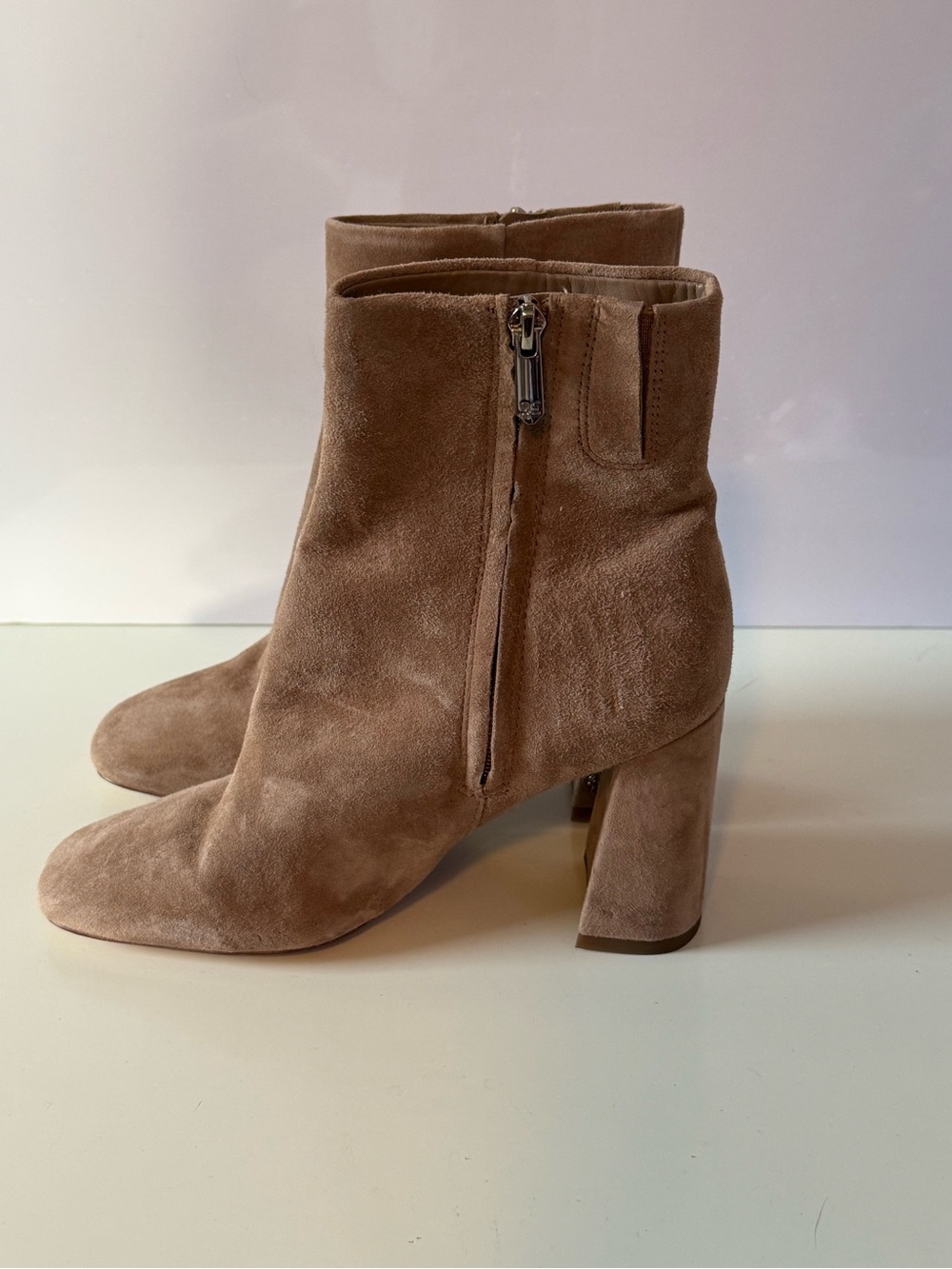 Sam Edelman Taupe Suede Block Heel Ankle Boots 6.5